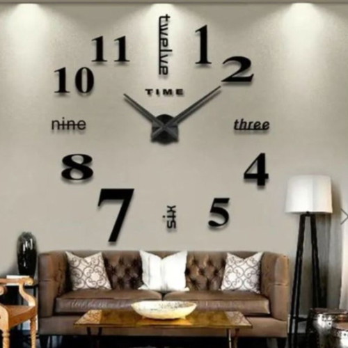 3D Wall Clock New Silver, Sticker, 100cm Diameter
