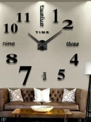 3D Ρολόι Τοίχου Νέο, Ασημί, Αυτοκόλλητο DIY, Διάμετρος 100cm
