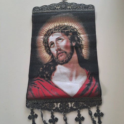 Old fabric religious icon like new, size 35×20cm