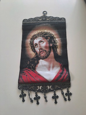 Old fabric religious icon like new, size 35×20cm