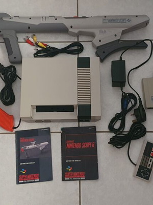 Nintendo NES and SNES Scope 6 console set with Mario and Duck Hunt games