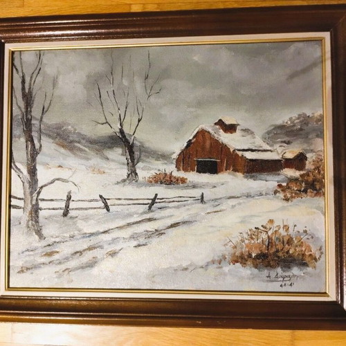Painting of snowy landscape, 54 x 44 cm