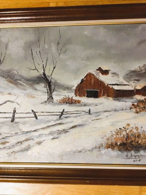 Painting of snowy landscape, 54 x 44 cm