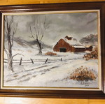 Painting of snowy landscape, 54 x 44 cm