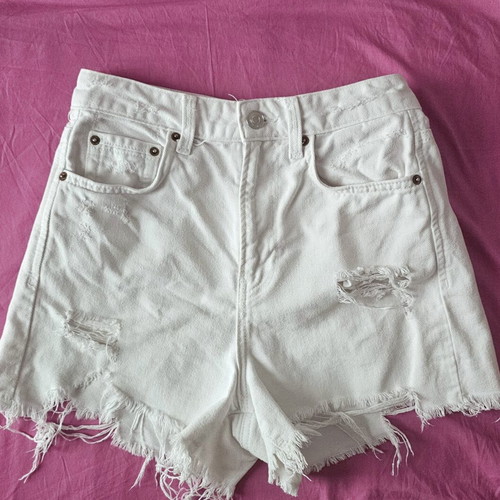 Stradivarius white high-rise denim shorts, size S