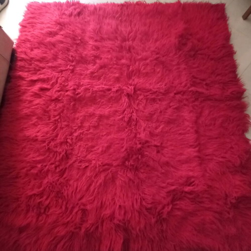 Red flokati velentza rug like new, traditional wool carpet
