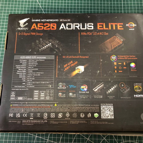 Gigabyte A520 AORUS ELITE motherboard like new for AMD Ryzen AM4