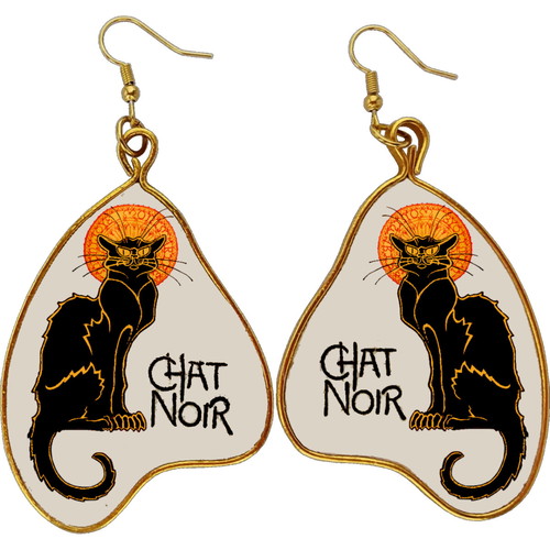 Σκουλαρίκια Art Nouveau "Le chat noir" χειροποίητα, καινούργια, πολύχρωμα