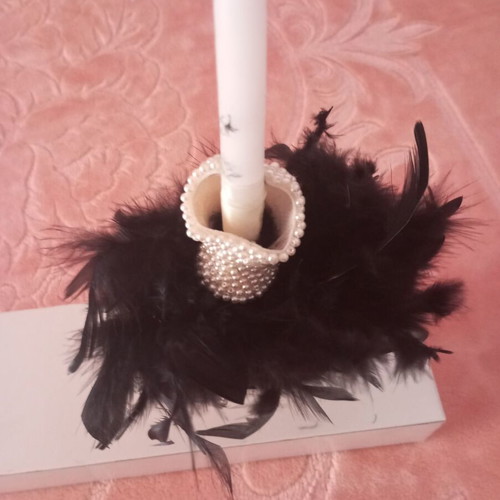 Easter candle female new with feathers and white pearls