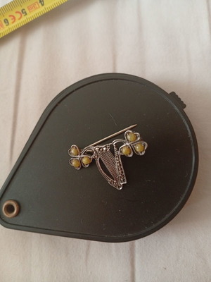 Vintage Irish brooch used, sterling silver with marble shamrocks