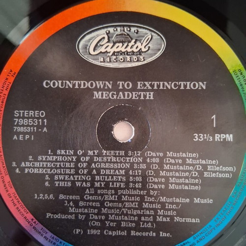 Megadeth Countdown to Extinction vinyl like new, metal