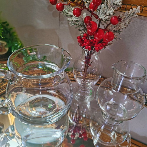 Vintage set of 3 solid glass pitchers and vase, Austria