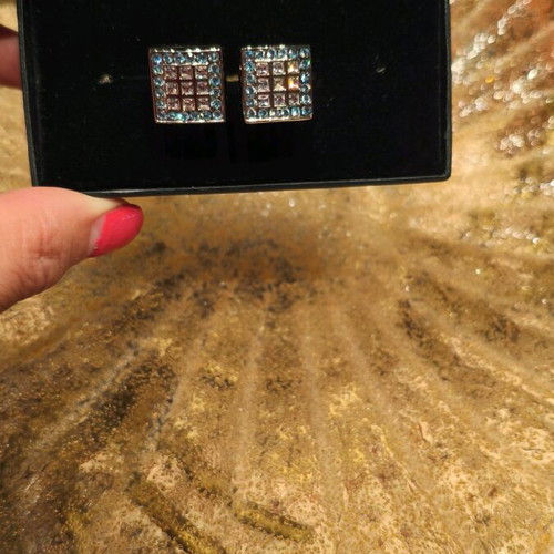 Napoleone men's cufflinks square shape with turquoise and white stones like new