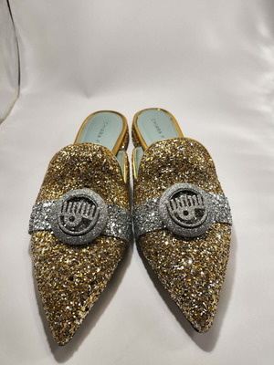 Chiara Ferragni mule gold and silver like new, leather size 34