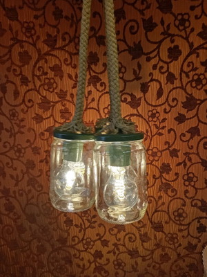 Ceiling light rope with glass jars and 3 LED bulbs like new