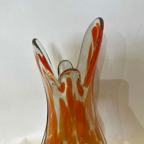 Vintage Murano βάζο δεκαετίας '70 με πορτοκαλί σχέδιο splash μεταχειρισμένο