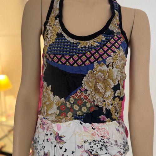 Medium satin patchwork blouse used, multicolored
