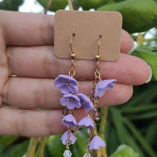 Earrings new polymer clay and steel, lilac color