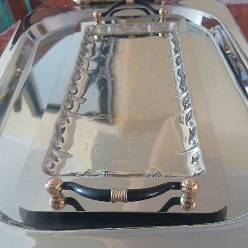 Stainless Steel Serving Trays like new, set of 2 with gold design