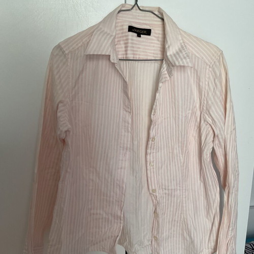Jaeger classic striped shirt like new, soft pink with white stripes