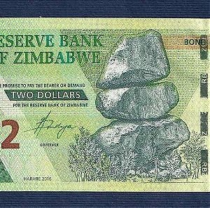 ZIMBABWE PAPER MONEY 2 DOLLARS 2016 AUNC No9322492