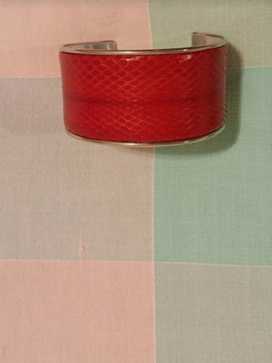 Bracelet like new, red leather crocodile style with silver