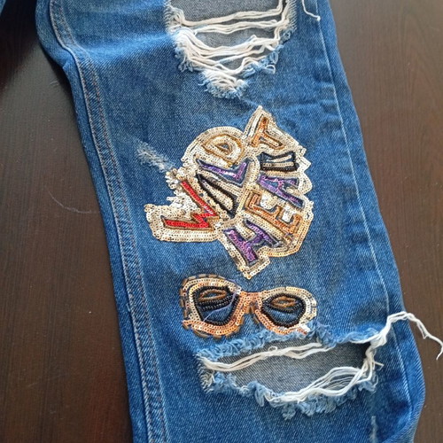 Jeans with sequin embroidery Zara like new, size 32, blue