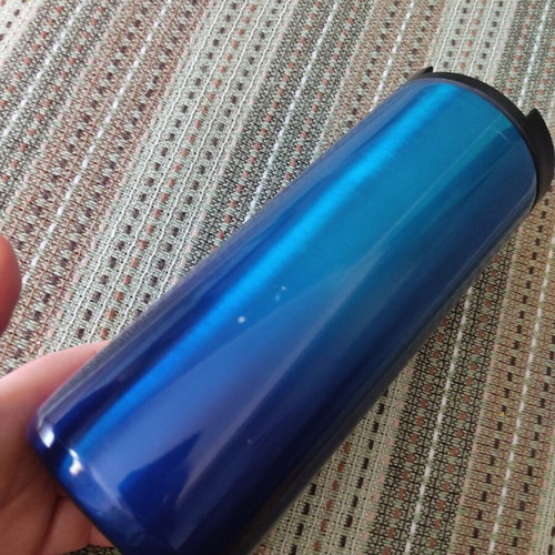 Coffee thermos container used, blue metallic, 500 ml
