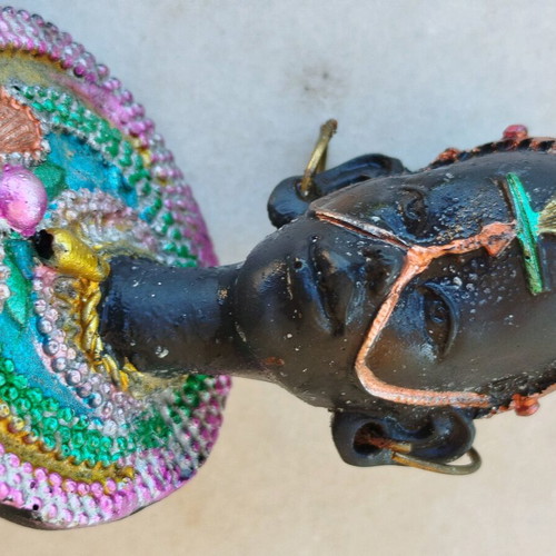 African statue of mother and child new with colorful decorations