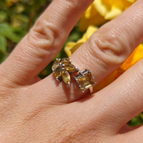 Adjustable silver ring with citrine new