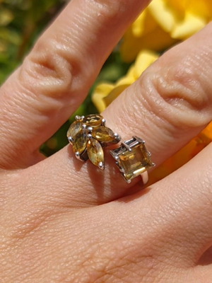 Adjustable silver ring with citrine new