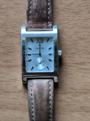 Triton wristwatch with white dial and brown leather strap