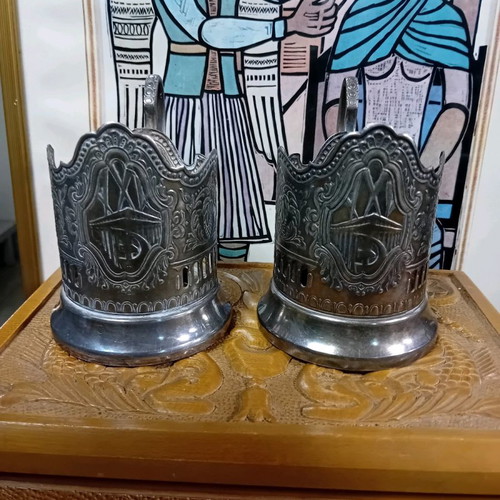 Soviet Union glass holders used, pair