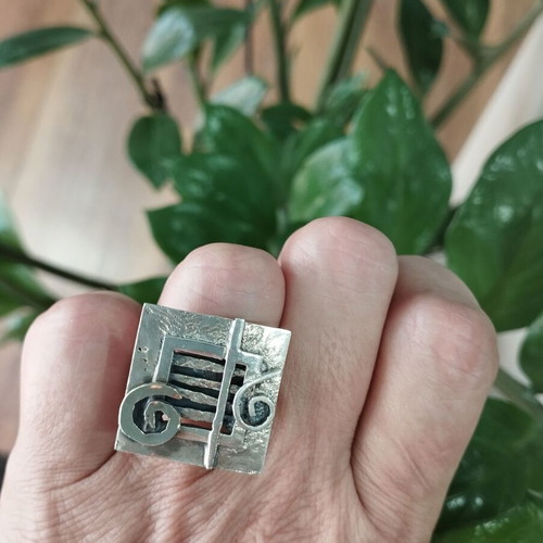 Silver ring handmade 925 with 14K gold No54 like new