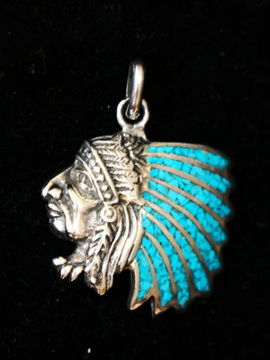 Pendant mosaic with turquoise and 925 sterling silver new