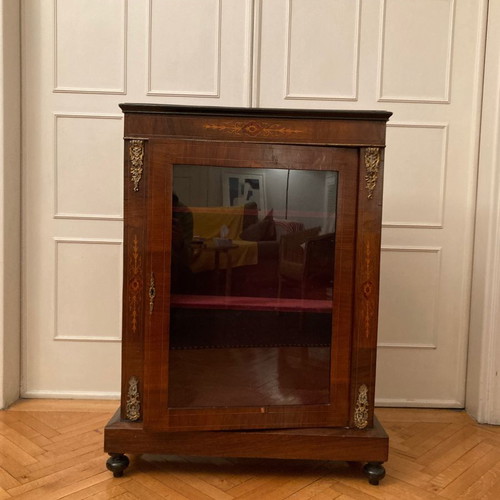 Marquetry display cabinet used, walnut with velvet lining