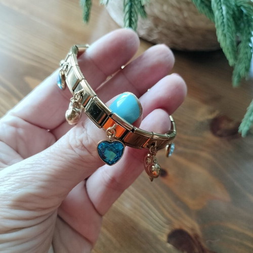 Bracelet stainless steel elastic with charms, blue