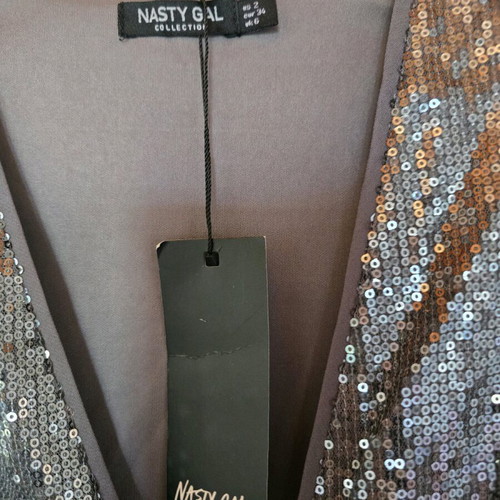 Nasty Gal evening blouse new, grey silver, size S