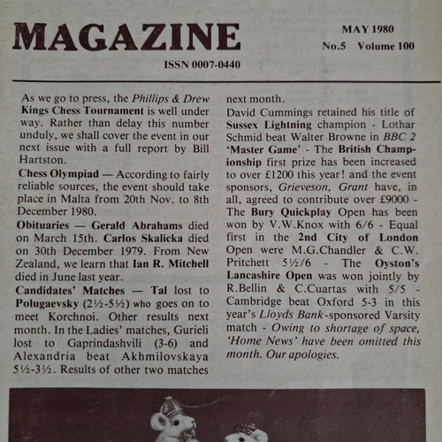 British Chess Magazine 10 issues 1980 like new