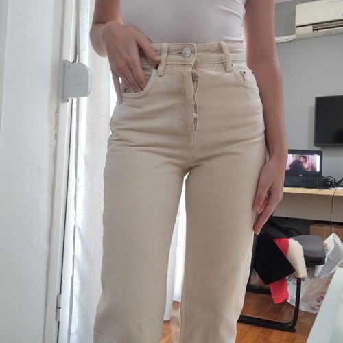 Pull & Bear beige high-waist jeans like new, straight fit, size XXS