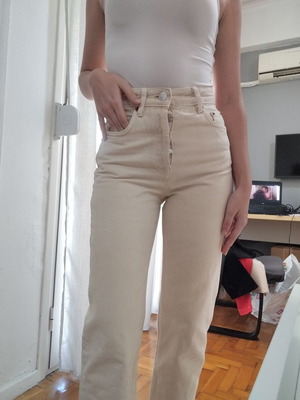 Pull & Bear μπεζ ψηλομέσο τζιν σαν καινούργιο, ίσια γραμμή, μέγεθος XXS