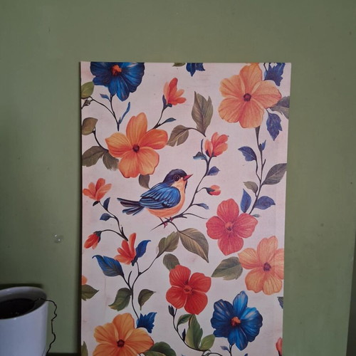 Art Deco wall painting on canvas like new with birds and flowers