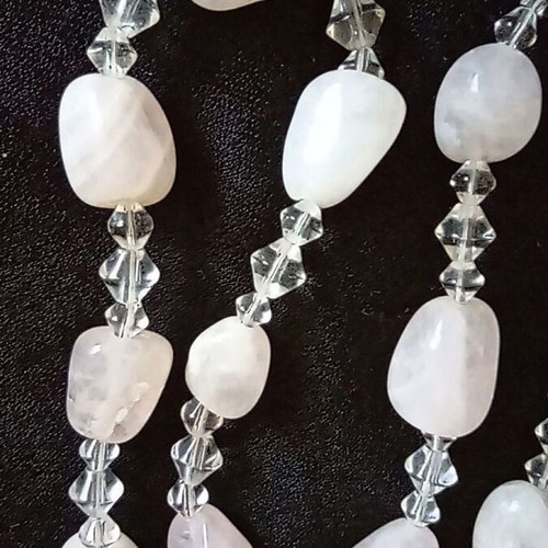 Vintage Handmade Necklace with Natural Rose Quartz and Faceted Crystals 59cm