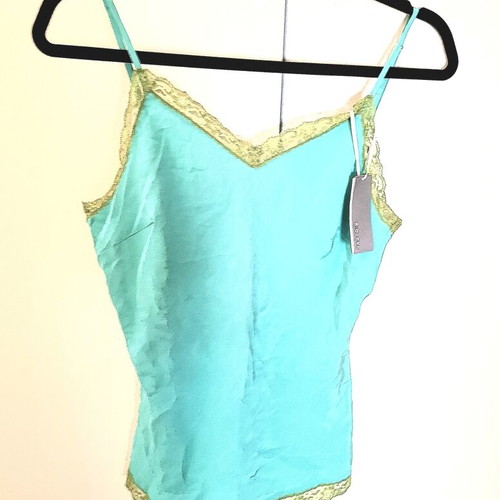 Parfois satin top with lace in mint green, size M, new