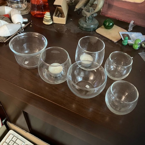 Glass tealight holders like new, set of 6, various sizes