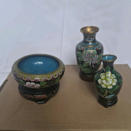 Cloisonné decorative vases used, set of 3 pieces