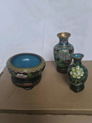 Cloisonné decorative vases used, set of 3 pieces