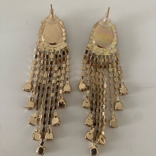Chandelier Earrings navy blue and crystal fringe brand new