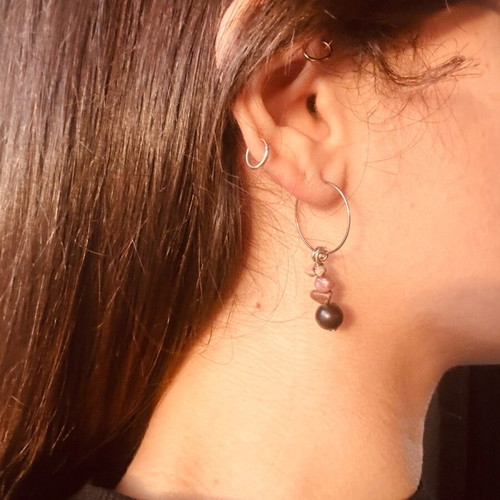 Handmade silver hoop earrings with shells new