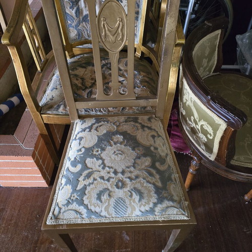 Handmade antique living room set with carved wood and fabric